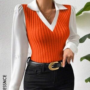SHEIN Essnce Color-Block Puff Sleeve Top